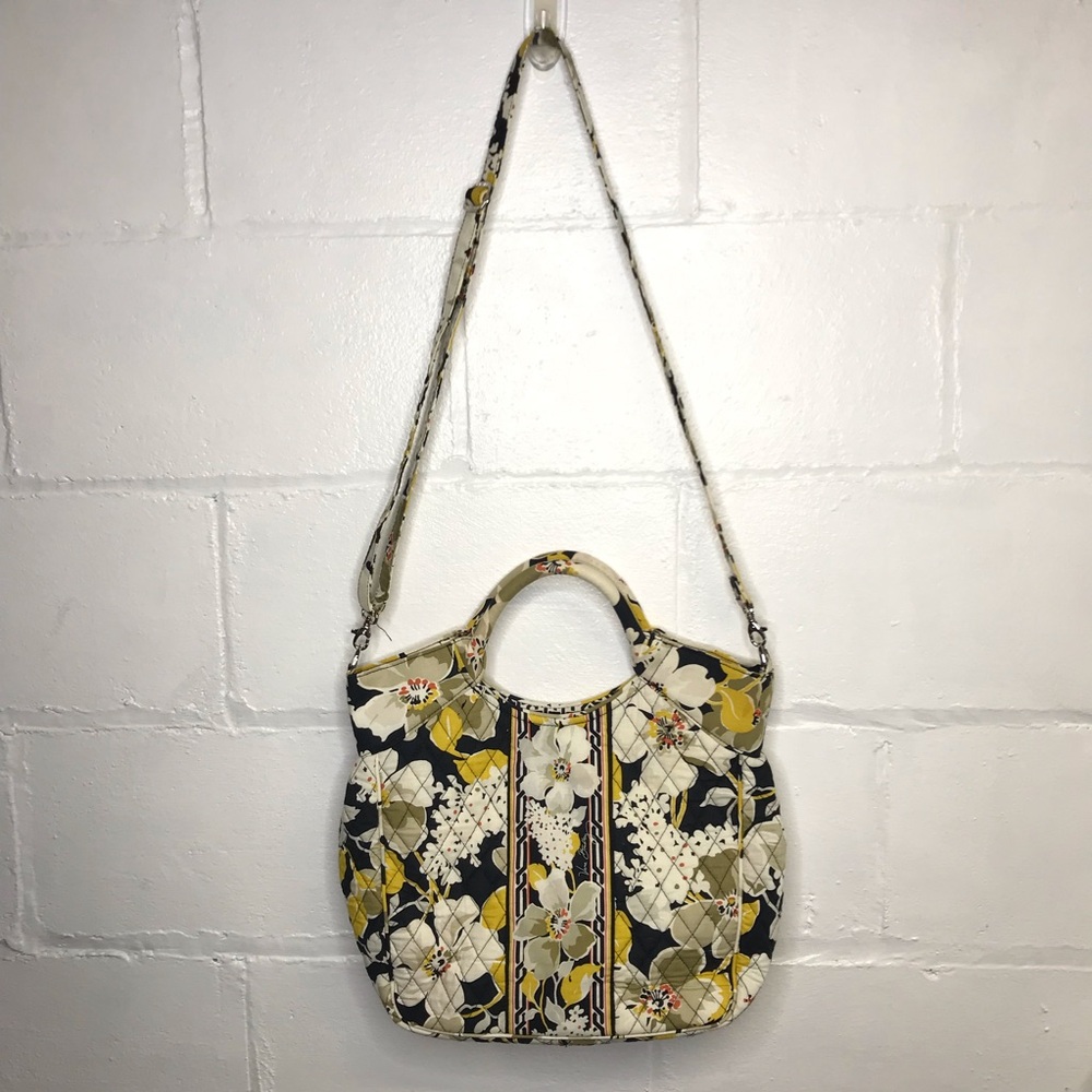 Vera Bradley Two Way Tote Dogwood Yellow Black Tote Crossbody Bag Purse